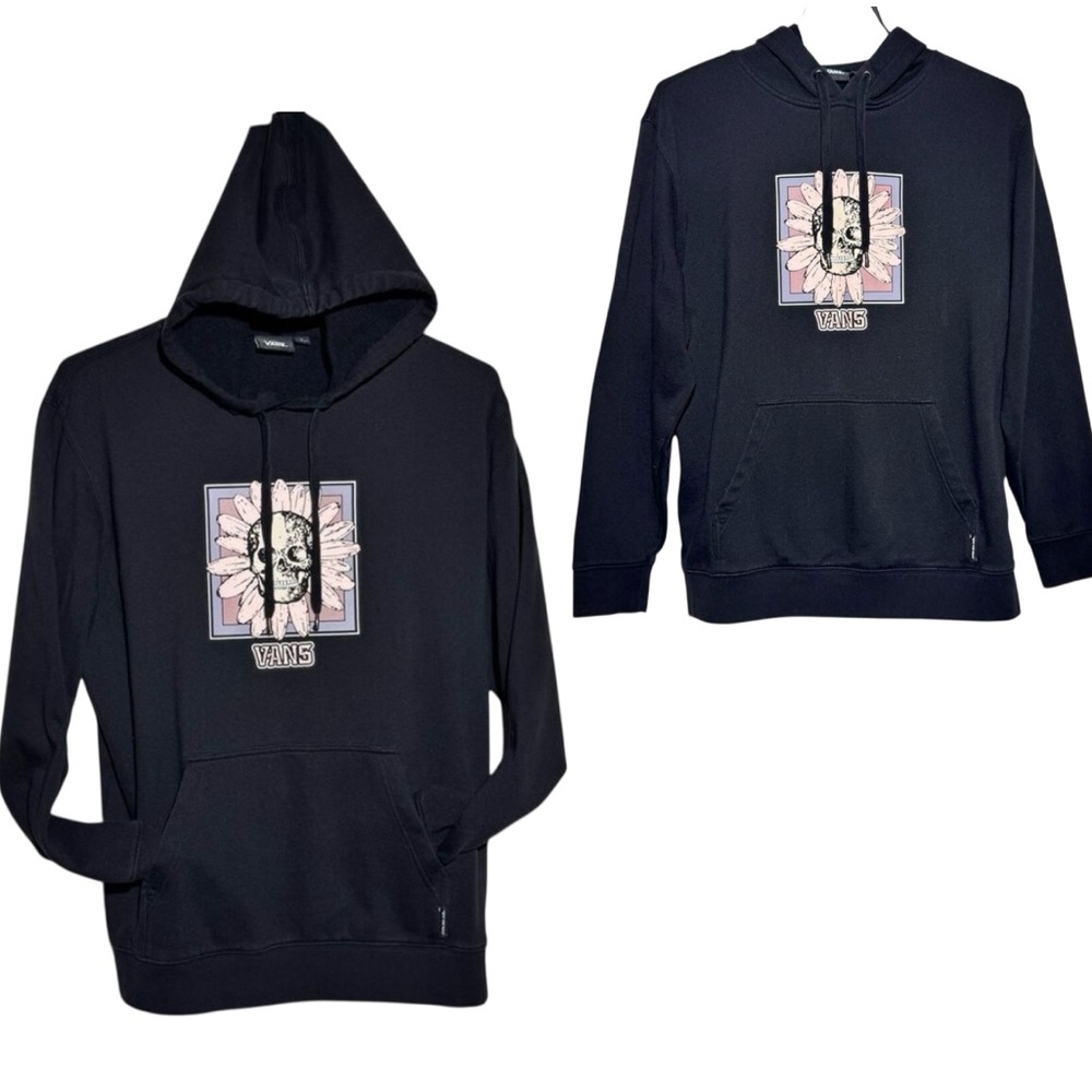 Vans Mens Hoodie Size Large Black Skull Floral Graphic Skater Street Grunge